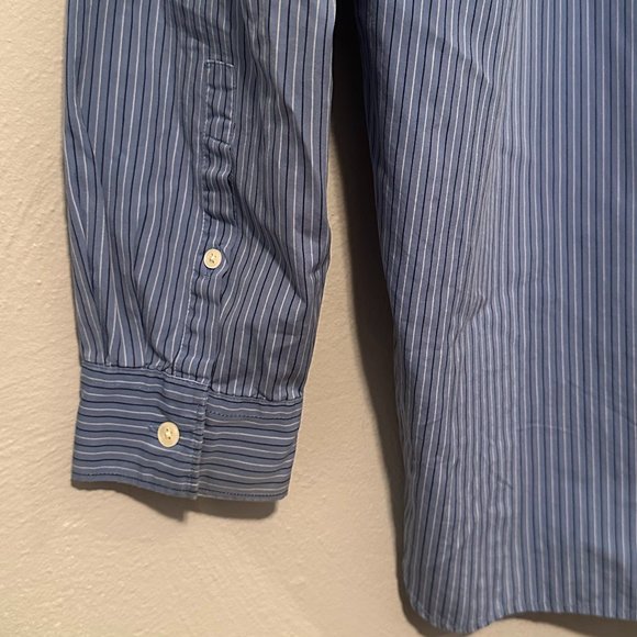 VINTAGE 90s J. Crew Men's Striped Long Sleeve Button Down in Baby Blue Size Med - Picture 13 of 16